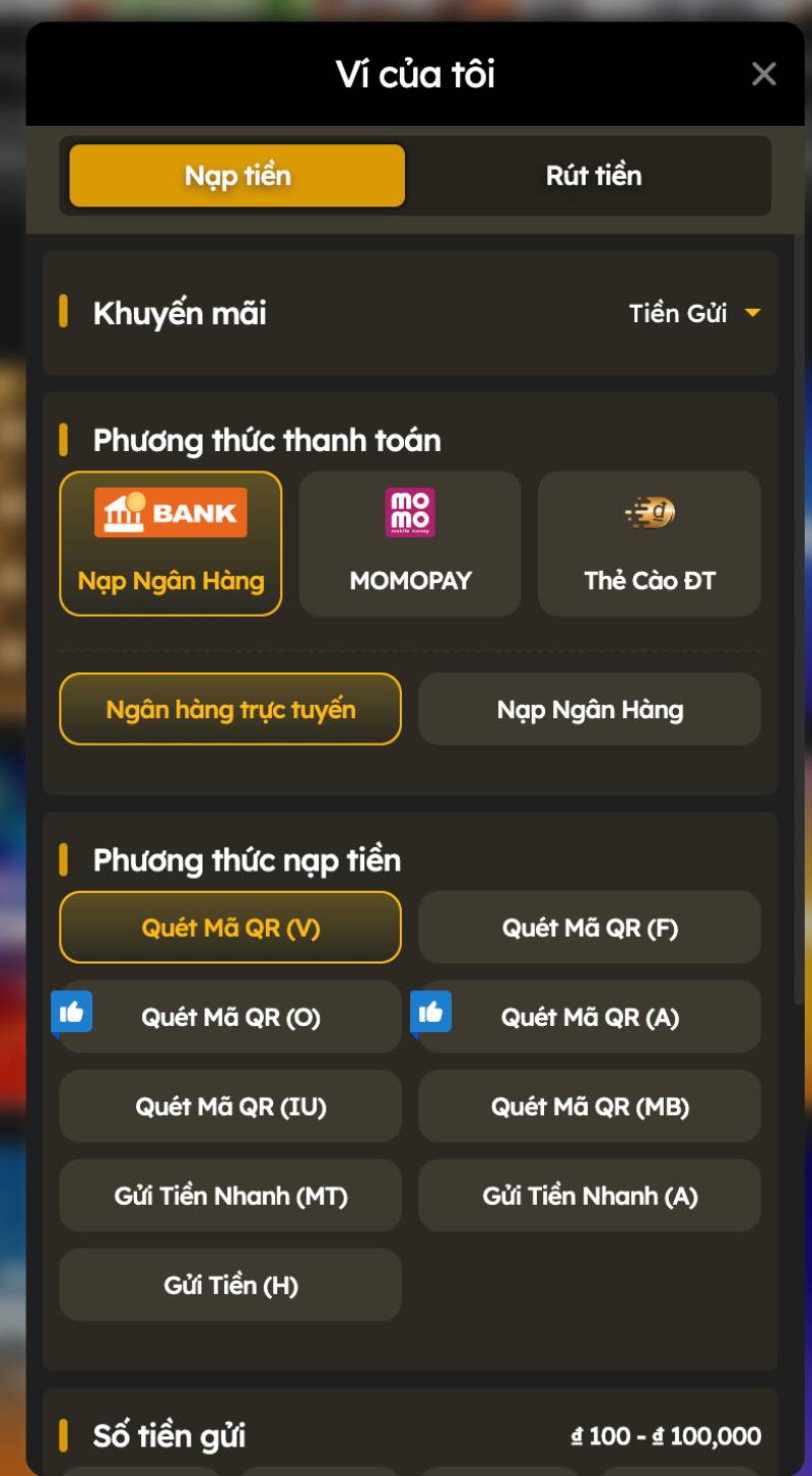 Hướng Dẫn Nạp Tiền SV388 Vào Ngay Tức Thì 3 Bước 2: Chọn Phương Thức Nạp Tiền