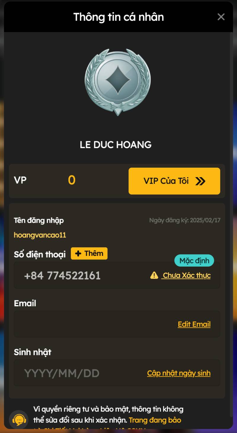 Cập Nhật & Xác Minh Thông Tin